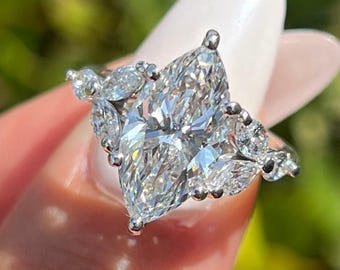 3.50 Ctw Cluster Set Lab Grown Diamond Ring Marquise Engagement Women Ring Marquise Cut Lab Diamond Ring 14K White Gold Diamond Ring Gift