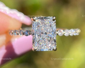 Lab Grown Radiant Diamond Ring 2.00 Ctw Halo Engagement Diamond Ring Radiant Cut Lab Diamond Ring Pave Set Women Ring Anniversary Gift