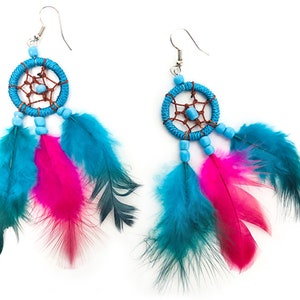 Dreamcatcher earrings with feathers- Aretes Atrapasueños con plumas