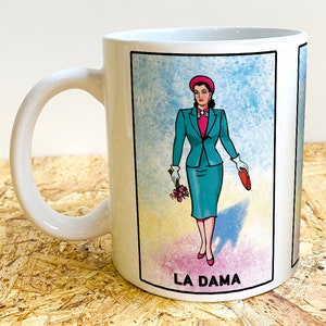 La Dama, Tasse, mexikanische Lotterie, La Dama The Lady Kaffeetasse, mexikanische Loteria-Spieltasse, mexikanische Loteria-Tasse