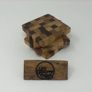 Solid hardwood block end coasters | Set of 4 | Oak, Walnut, Ash, Idigbo, Sapele