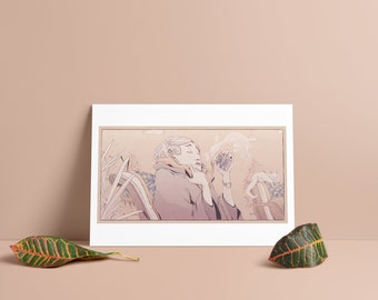 Tea Girl - Woodblock styled digital print