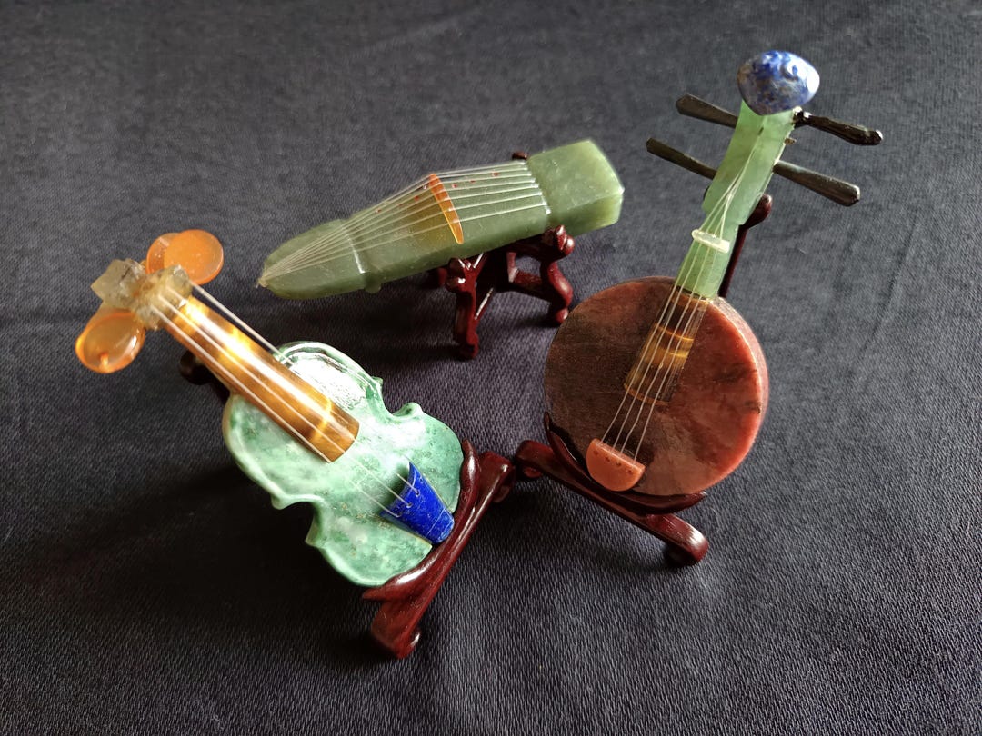 Precious Instruments Three Miniature Jade Musical Instruments (violins, Etc...) Musical ...