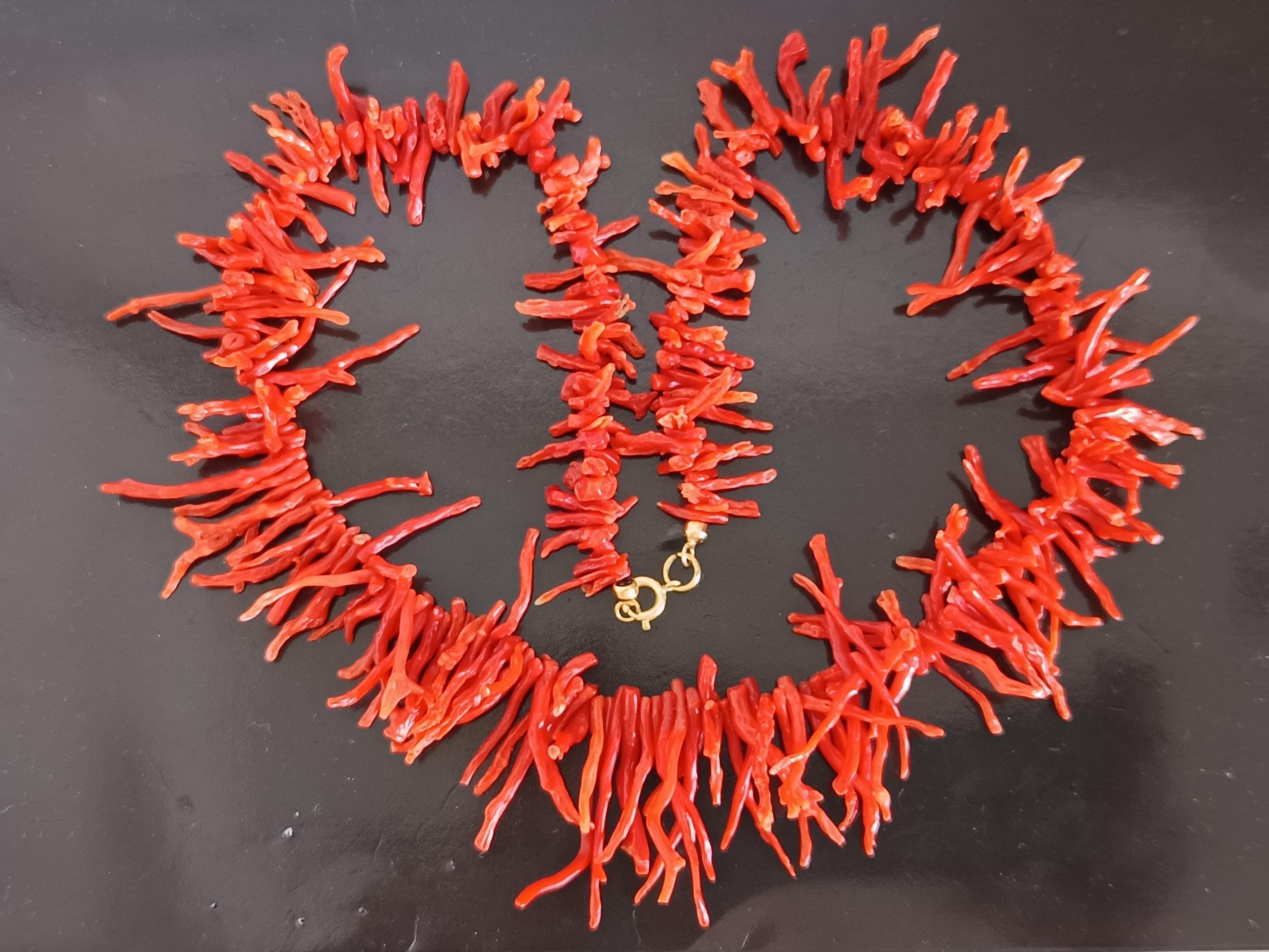 Vintage Italian Red Mediterranean Coral Twigs Necklace from 1960s.