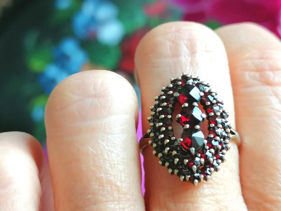 Antique Bohemian Garnets Silver Ring. Victorian S… - image 2
