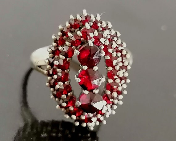 Antique Bohemian Garnets Silver Ring. Victorian S… - image 1