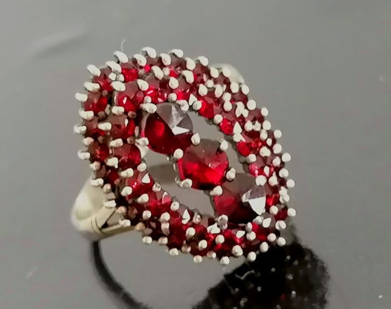 Antique Bohemian Garnets Silver Ring. Victorian S… - image 3