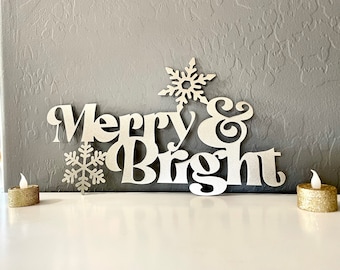 Merry & Bright Silver Metal Sign