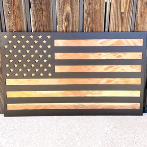 American Flag Wall Metal Sign Copper and Black