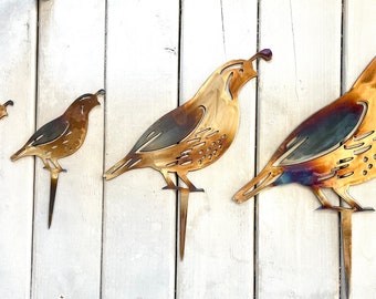 Quail family set -garden stakes