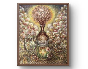 Ölgemälde Stillleben original Ölgemälde auf Leinwand herbst braun stillleben handgemacht Kunst Natur ungerahmt gelbe Blumen Stillleben