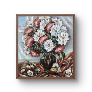 Oil painting still life original oil painting on canvas summer flowers still life handmade art framed white, pink still life wall art