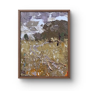 Pintura al óleo paisaje original, pintura al óleo sobre cartón, paisaje de bosque verde, arte hecho a mano, naturaleza sin marco, gris nublado, paisaje