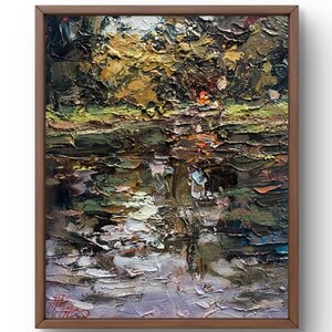 Oil painting landscape original, painting on canvas, lake landscape, handmade art, nature, unframed, trees landscape, wall art