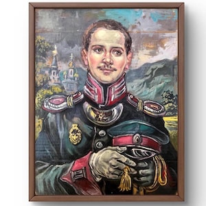 Retrato pintado al óleo original, pintura sobre cartón, pintura de soldado, arte hecho a mano, naturaleza, sin marco, retrato de hombre, arte de pared