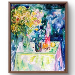 Pintura a óleo natureza morta original, pintura em papelão, pintura de flores, arte artesanal, interior, sem moldura, natureza morta de buquê, arte de parede