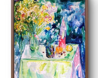 Ölgemälde Stillleben original, Malerei auf Karton, Blumenmalerei, handgemachte Kunst, Interior, ungerahmt, Blumenstrauß Stillleben, Wandkunst