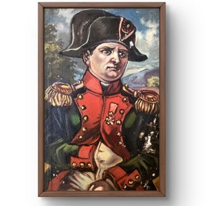 Oil painting portrait original oil painting historical figure in military uniform, characterized by a bright red uniform art unframed