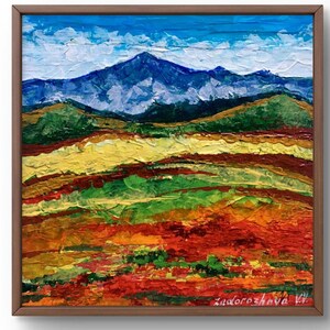Pintura a óleo paisagem original, pintura em papelão, paisagem de montanhas, arte artesanal, natureza, sem moldura, paisagem de campo, arte de parede