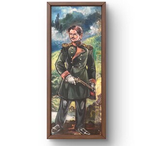 Retrato pintado al óleo original, pintura sobre cartón, retrato de soldado, arte hecho a mano, naturaleza, sin marco, retrato de hombre, arte de pared, decoración de pared