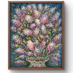 Oil painting still life original, oil painting on canvas, bright bouquet of pink and white flowers, handmade art, framed, wall art