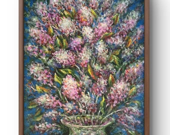 Oil painting still life original, oil painting on canvas, bright bouquet of pink and white flowers, handmade art, framed, wall art