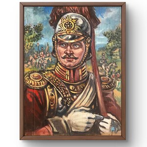 Retrato de pintura a óleo original, pintura a óleo sobre papelão, retrato de um oficial em uniforme de gala, arte feita à mão, sem moldura, arte de parede