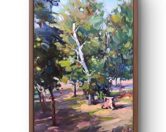 Oil painting landscape original painting on cardboard, forest landscape, handmade art, nature, unframed, summer landscape, wall art