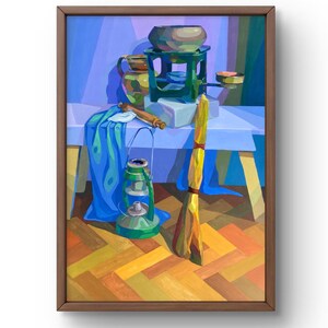 Dipinto acrilico natura morta originale, dipinto su carta, natura morta d'interni, arte fatta a mano, interni, senza cornice, natura morta da cucina, arte murale
