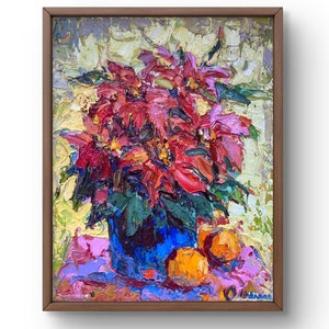 Oil painting still life original, oil painting, scene of a bright bouquet of flowers in a vase on the table, handmade art, unframed