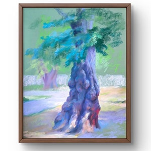 Pastel painting landscape original, pastel painting, the essence of a vibrant knotty tree in a natural setting, handmade art, unframed