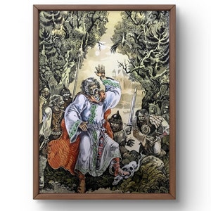 Original Watercolor Painting: Dramatic Historical Scene, Detailed Characters