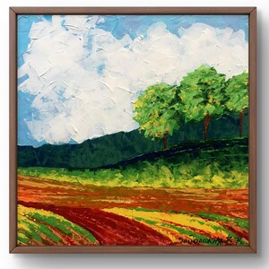 Pintura a óleo paisagem original, pintura em papelão, paisagem de campo, arte artesanal, natureza, sem moldura, paisagem de campo, arte de parede