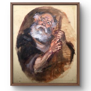 Retrato pintado al óleo original, pintura sobre cartón, retrato de anciano, arte hecho a mano, retrato, sin marco, pintura de anciano, arte de pared