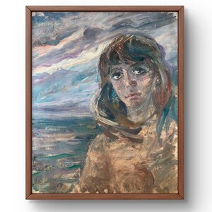 Retrato pintado al óleo original, pintura sobre cartón, retrato de mujer, arte hecho a mano, retrato sin marco de mar, arte de pared, decoración de pared