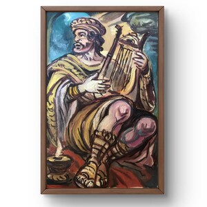 Retrato de pintura a óleo original, pintura a óleo sobre papelão, imagem de uma figura sentada em vestes reais, arte feita à mão, sem moldura, arte de parede