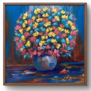 Pintura al óleo original de bodegón, pintura sobre cartón, bodegón de flores, arte hecho a mano, naturaleza, sin marco, bodegón de flores, arte de pared