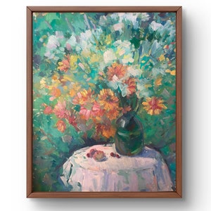 Pintura a óleo natureza morta original, pintura em papelão, vaso com flores, arte artesanal, natureza vaso sem moldura com flores, arte de parede