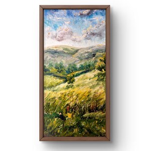 Pintura a óleo paisagem original, pintura em papelão, paisagem de colina, arte artesanal, natureza, sem moldura, paisagem florestal, arte de parede, boa arte