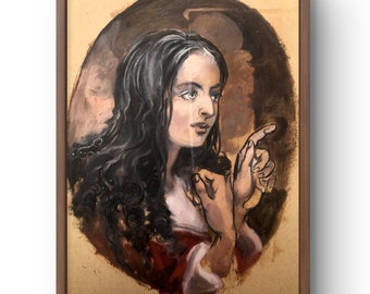 オリジナルの女性の肖像画油絵、横顔の女性、金箔 - Etsy 日本