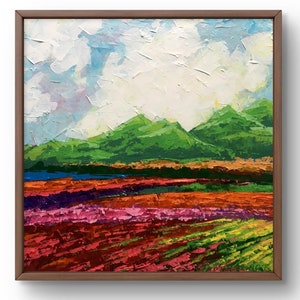 Pintura al óleo paisaje original, pintura sobre cartón, paisaje de campo, arte hecho a mano, naturaleza, sin marco, paisaje de verano, arte de pared