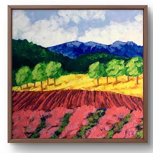 Pintura a óleo de paisagem original, pintura em papelão, paisagem de montanhas, arte feita à mão, natureza, sem moldura, pintura de floresta, arte de parede