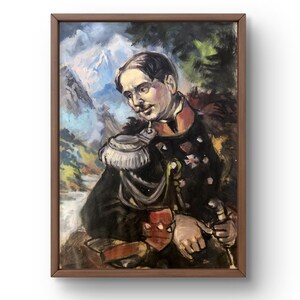 Retrato pintado al óleo original, pintura al óleo, militar distinguido con uniforme ricamente decorado, arte hecho a mano, sin marco, arte de pared