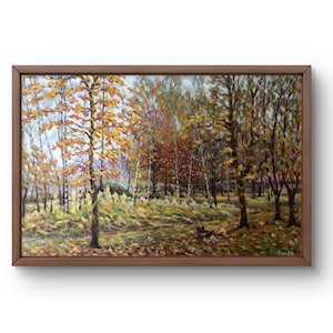 Oil painting landscape original oil painting on canvas autumn yellow forest landscape handmade art nature framed brown landscape wall art