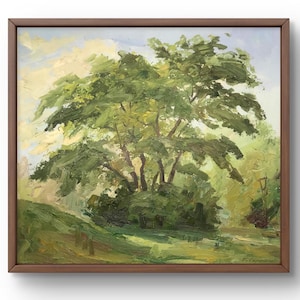Pintura a óleo paisagem original, pintura em papelão, paisagem de carvalhos, arte artesanal, natureza, sem moldura, paisagem florestal, arte de parede
