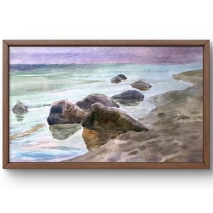 Dipinto ad acquerello paesaggio originale, dipinto su carta, paesaggio marino, arte fatta a mano, natura, senza cornice, paesaggio roccioso, arte murale