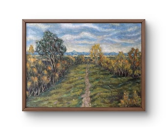 Oil painting landscape original oil painting on cardboard autumn forest yellow landscape handmade art nature framed green landscape