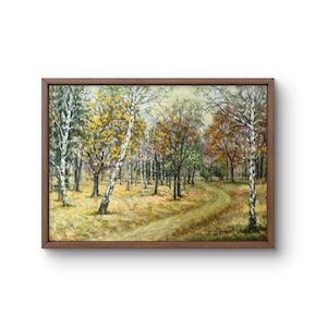 Landscape original oil painting on canvas autumn forest yellow landscape handmade art nature framed brown landscape wall art