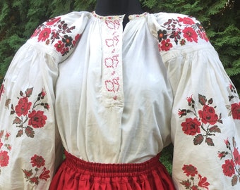 White and red Exclusive embroidered shirt Ukrainian vyshyvanka in diffucult technique handmade embroidery ethno shirt vintage sorochka
