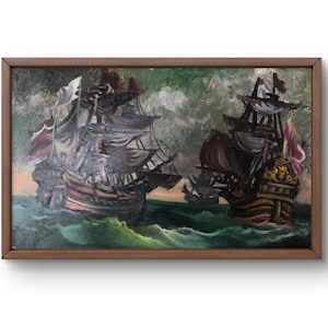 Pintura al óleo paisaje original, pintura sobre cartón, paisaje marino, arte hecho a mano, naturaleza, sin marco, paisaje de barco, arte de pared